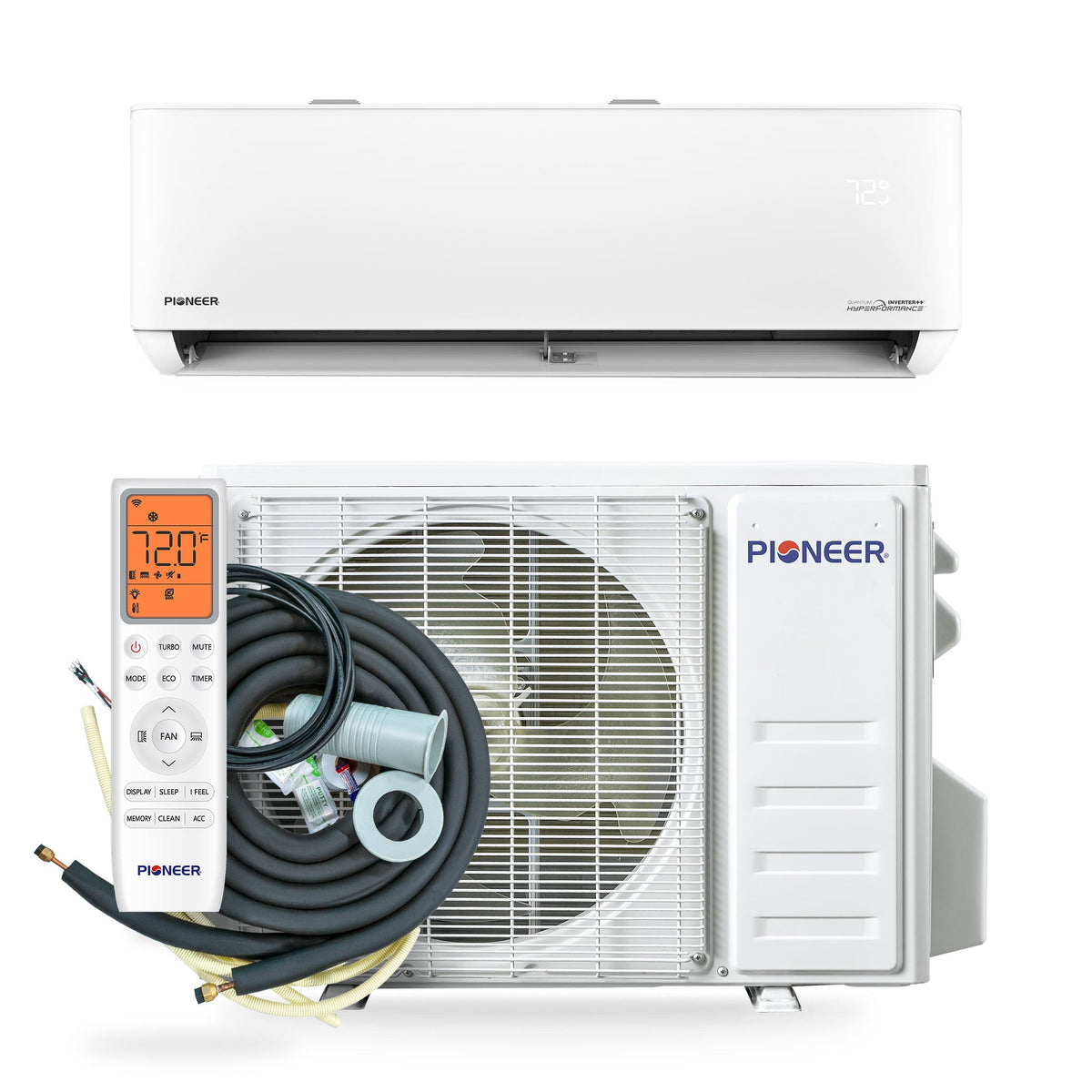 Pioneer® Quantum Hyperformance™ 18,000 BTU 23.5 SEER2 230V High-Wall Ductless Energy-Star Mini-Split Air Conditioner Inverter Hyper Heat Pump Full Set
