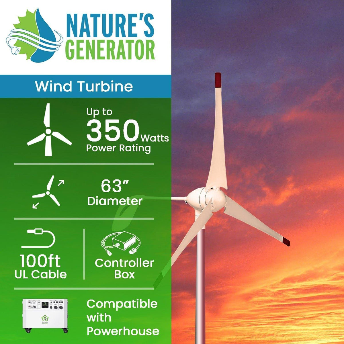 Refurbished - Nature's Generator 350W Wind Turbine