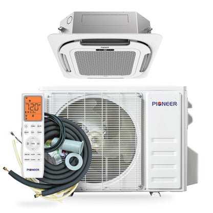 Pioneer® Quantum Ultra™ 12,000 BTU 21 SEER2 230V 8-Way Ceiling Cassette Ductless Mini-Split Air Conditioner Inverter Heat Pump Full Set