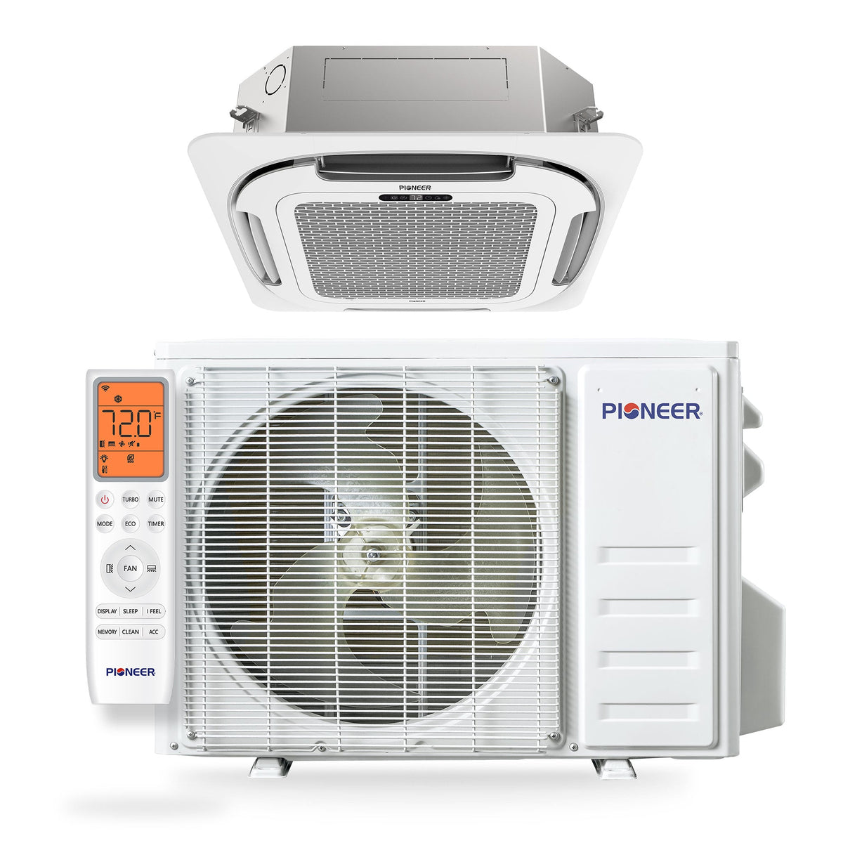 Pioneer® Quantum Ultra™ 9,500 BTU 23 SEER2 230V 8-Way Ceiling Cassette Ductless Mini-Split Air Conditioner Inverter Heat Pump Full Set