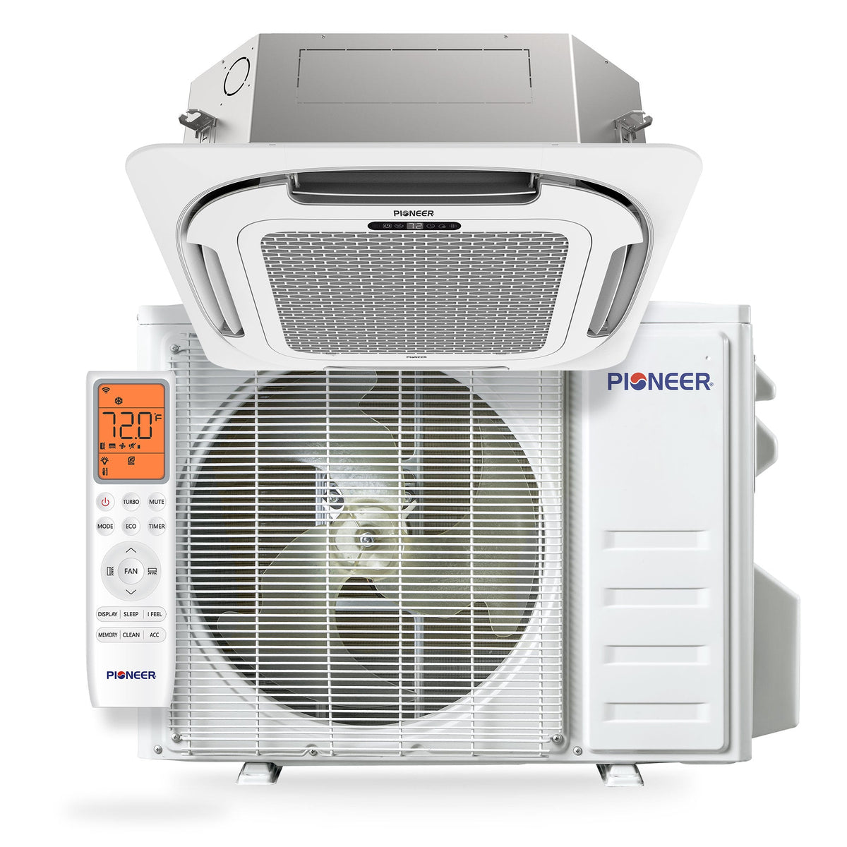 Pioneer® Quantum Ultra™ 16,000 BTU 20.5 SEER2 230V 8-Way Ceiling Cassette Ductless Mini-Split Air Conditioner Inverter Heat Pump Full Set