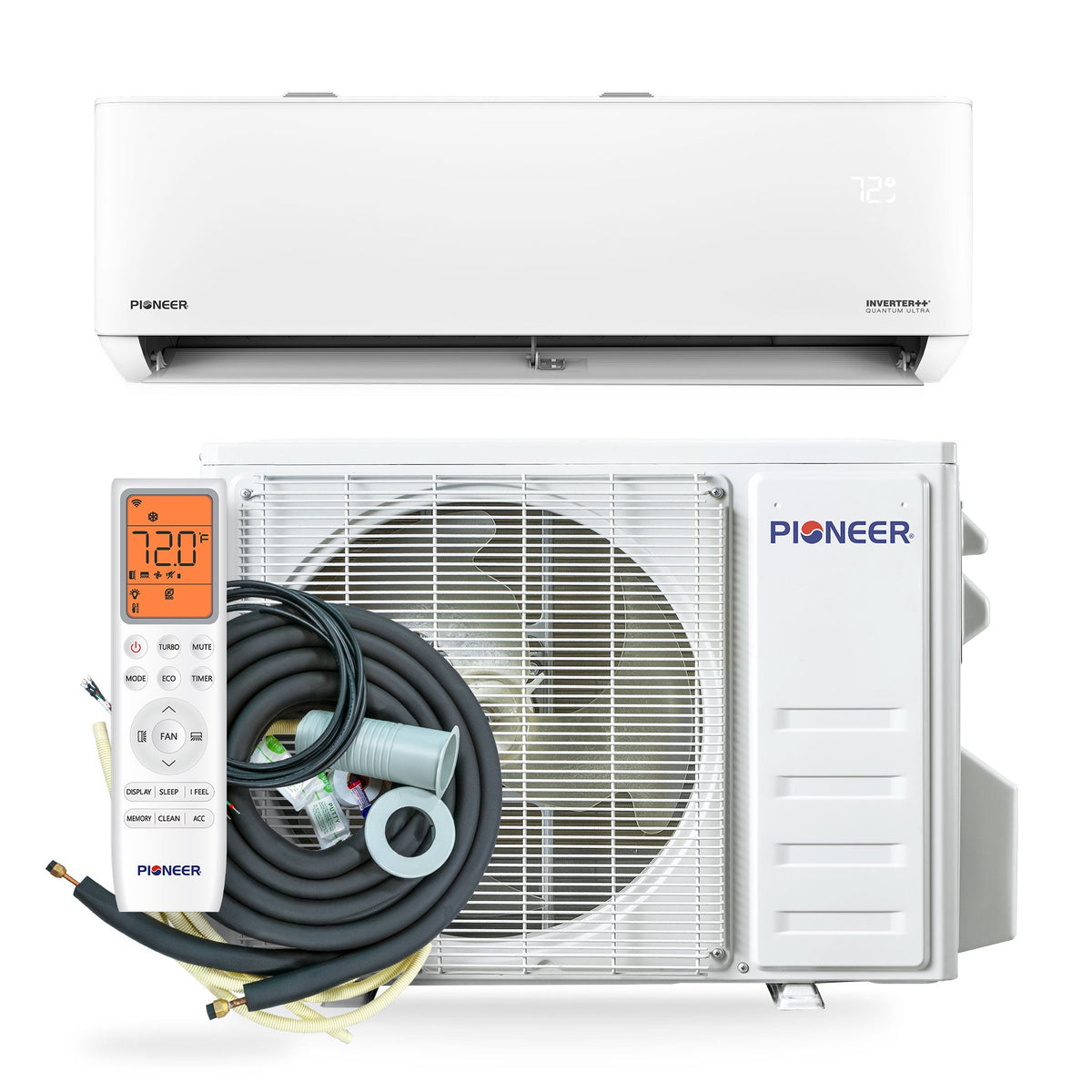 Pioneer® Quantum Ultra™ 12,000 BTU 23 SEER2 115V High-Wall Ductless Energy-Star Mini-Split Air Conditioner Inverter Heat Pump Full Set